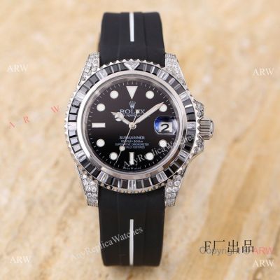 Swiss Quality Rolex Submariner Replica Citizen 8215 Watch Black Dial Rubber B Strap